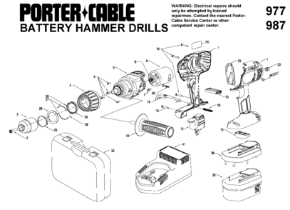 Default Diagram and Parts List for 9987 Type 1 Porter Cable Electric Drill